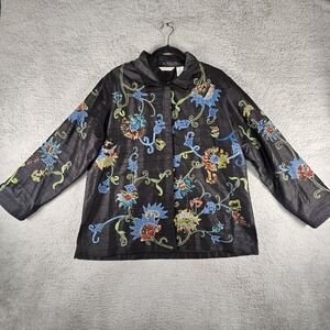 Laura Ashley Jacket Womens XL Black Floral Silk Boho Artsy Whimsigoth Fairy READ